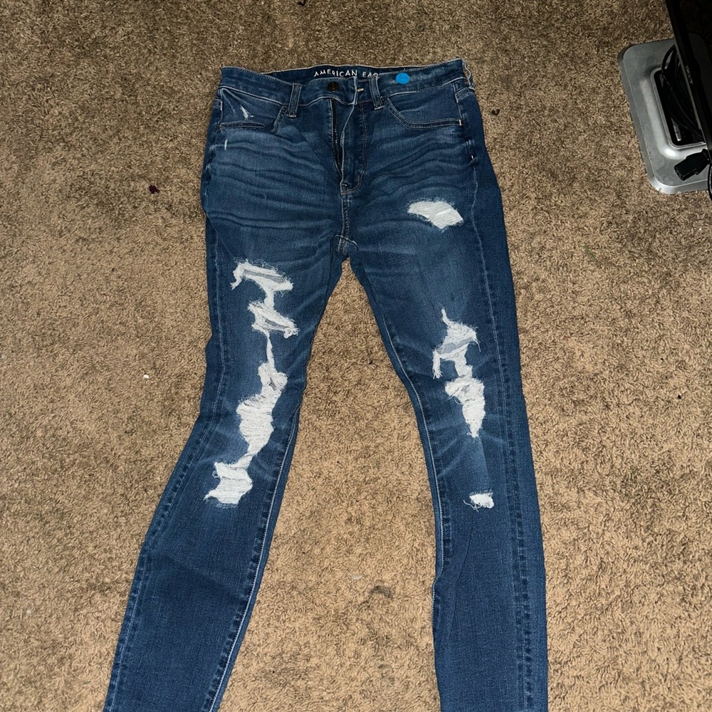 American Eagle Outfitters Women's Ripped Dark Blue Skinny Jeans